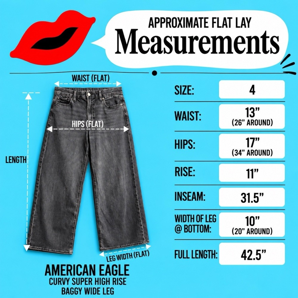 American Eagle Curvy 4 Long Black Baggy Wide Leg Jeans Super High Rise Y2K - Picture 4 of 16